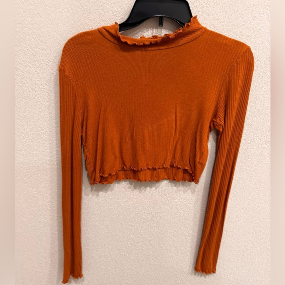 Women's Burnt Orange Ribbed Long Sleeve Top